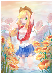 Size: 2480x3507 | Tagged: safe, artist:wendy, applejack, human, humanized, pixiv, solo, sunflower