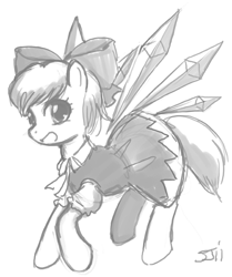 Size: 600x718 | Tagged: safe, artist:johnjoseco, cirno, grayscale, monochrome, ponified, solo, touhou