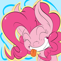 Size: 10468x10468 | Tagged: safe, artist:trimara, artist:w300, pinkie pie, earth pony, pony, abstract background, absurd resolution, silly, silly pony, solo, tongue out