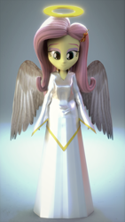 Size: 1080x1920 | Tagged: safe, artist:efk-san, fluttershy, angel, equestria girls, 3d, angelic wings, beautiful, blender, clothes, fluttershy the angel, halo, heaven, simple background, smiling, solo, source filmmaker, wings