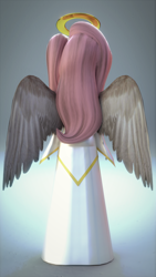 Size: 1080x1920 | Tagged: safe, artist:efk-san, fluttershy, angel, equestria girls, 3d, blender, clothes, fluttershy the angel, halo, rear view, simple background, solo, wings