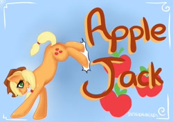 Size: 1280x906 | Tagged: safe, artist:zombiicrow, applejack, earth pony, pony, bucking, female, mare, solo