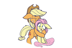 Size: 3000x2000 | Tagged: safe, artist:heir-of-rick, applejack, fluttershy, earth pony, pegasus, pony, cute, derp, duo, eyes closed, faic, floppy ears, hug, jackabetes, nose wrinkle, shyabetes, simple background, smiling, squeezing, tongue out, transparent background