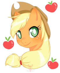 Size: 700x850 | Tagged: safe, artist:hatchet-ears, applejack, earth pony, pony, bust, cutie mark background, portrait, solo