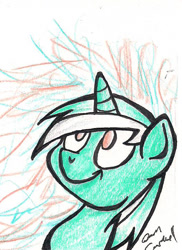 Size: 504x693 | Tagged: safe, artist:p3gas1ster, lyra heartstrings, pony, unicorn, bust, portrait, smiling, solo, traditional art