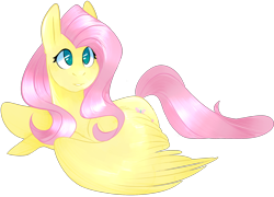 Size: 2176x1564 | Tagged: safe, artist:kazanzh, fluttershy, pegasus, pony, colored pupils, head turn, looking up, prone, simple background, solo, spread wings, transparent background, wings