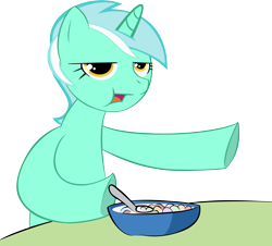 Size: 4000x3621 | Tagged: safe, artist:fabulouspony, lyra heartstrings, pony, unicorn, absurd resolution, artifact, bowl, cereal, cereal guy, eating, female, food, mare, meme, show accurate, simple background, solo, spoon, transparent background, vector