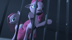 Size: 1920x1080 | Tagged: safe, artist:cider-crave, pinkie pie, pony, 3d, bars, crying, duality, jail, pinkamena diane pie, poster, source filmmaker