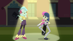 Size: 1280x720 | Tagged: safe, screencap, bon bon, lyra heartstrings, sweetie drops, all's fair in love and friendship games, equestria girls, friendship games, >:c, hat, top hat