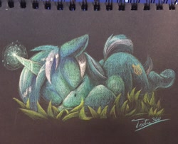 Size: 1080x879 | Tagged: safe, artist:tsitra360, lyra heartstrings, cute, grass, lyrabetes, magic, sleeping, solo, traditional art