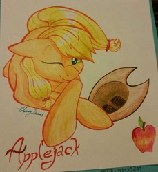 Size: 1069x1167 | Tagged: safe, artist:gleamydreams, applejack, earth pony, pony, female, mare, solo, traditional art