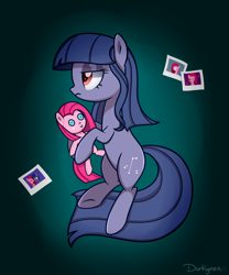 Size: 2000x2400 | Tagged: safe, artist:darkynez, pinkie pie, oc, oc only, oc:cosmia nebula, earth pony, pony, hug, lonely, photo, pinkamena diane pie, plushie, sad, solo, unrequited