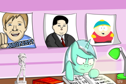 Size: 3600x2400 | Tagged: safe, artist:linlaifeng, lyra heartstrings, fanfic:anthropology, equestria girls, book, brofist, chinese, eric cartman, humie, kim jong-un, lamp, pewdiepie, south park, statuette