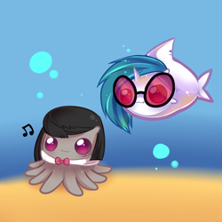 Size: 800x800 | Tagged: safe, artist:pekou, dj pon-3, octavia melody, vinyl scratch, monster pony, octopony, octopus, original species, shark, shark pony, ask my little chubbies, ask, chubbie, cute, octaviapus, sharkified, species swap, tavibetes, tumblr, underwater, vinyl shark, vinylbetes