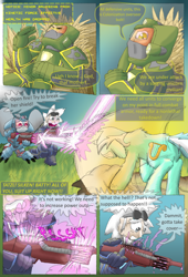 Size: 2160x3168 | Tagged: safe, artist:firefanatic, lyra heartstrings, human, satyr, comic:agents of hoo-men, armor, goggles, magic surge, vulgar, what is hoo-man