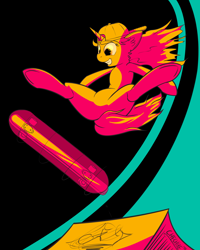 Size: 1600x2000 | Tagged: safe, artist:cheshiresdesires, lyra heartstrings, pony, unicorn, abstract background, baseball cap, hat, jumping, ramp, skateboard, solo