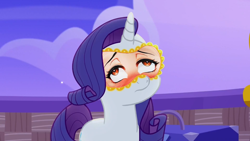 Size: 1360x768 | Tagged: safe, artist:rsa.fim, edit, edited screencap, part of a set, screencap, rarity, pony, unicorn, rainbow roadtrip, ahego meme, dank memes, mask, open mouth, prize on the eyes, shitposting, these aren't my glasses