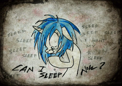 Size: 787x556 | Tagged: safe, artist:pandan009, dj pon-3, vinyl scratch, pony, unicorn, crying, insomnia, solo, traditional art