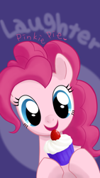 Size: 768x1364 | Tagged: safe, artist:kotetsu-08, pinkie pie, pony, cherry, cupcake, food, frosting, solo