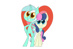 Size: 2743x1828 | Tagged: safe, artist:supercoco142, bon bon, lyra heartstrings, sweetie drops, pony, bipedal, female, heart, lesbian, lyrabon, mare, shipping