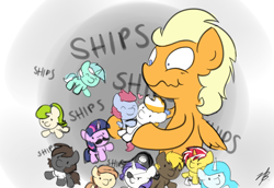 Size: 1600x1100 | Tagged: safe, artist:bojo, lyra heartstrings, rarity, twilight sparkle, oc, oc:cream heart, oc:vengeful strudel, pony, unicorn, shipper on deck