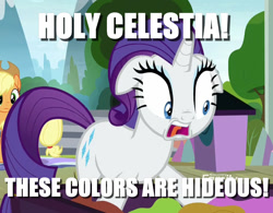 Size: 1361x1061 | Tagged: safe, edit, edited screencap, screencap, rarity, pony, unicorn, horse play, caption, cropped, image macro, rarity being rarity, reaction image, shocked, solo focus, text