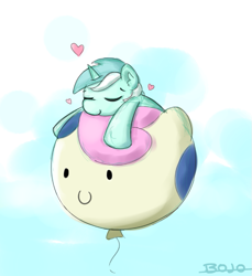 Size: 663x725 | Tagged: safe, artist:bojo, bon bon, lyra heartstrings, sweetie drops, pony, unicorn, balloon, balloon pony, cute, female, heart, implied lyrabon, mare, solo