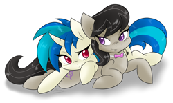 Size: 3490x2082 | Tagged: safe, artist:ambris, dj pon-3, octavia melody, vinyl scratch, earth pony, pony, unicorn, bow, bowtie, cute, female, high res, looking at each other, mare, smiling