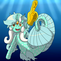 Size: 825x825 | Tagged: safe, artist:midnightfire1222, lyra heartstrings, angler fish, merpony, angler seapony, foam finger, mermaidized, seapony lyra, solo, species swap, underwater