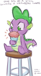 Size: 407x750 | Tagged: safe, artist:king-kakapo, spike, dragon, 30 minute art challenge, alliteration, solo, stool, sundae, text