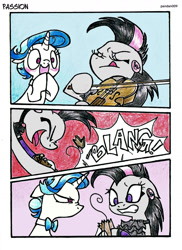 Size: 1102x1512 | Tagged: safe, artist:pandan009, dj pon-3, octavia melody, vinyl scratch, earth pony, pony, alternate hairstyle, mirror universe, rocktavia, vinyl class