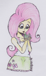 Size: 749x1240 | Tagged: safe, artist:marta4708, fluttershy, bird, equestria girls, solo, traditional art