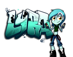 Size: 4447x3500 | Tagged: safe, artist:fj-c, lyra heartstrings, equestria girls, belly button, graffiti, midriff, solo