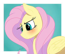 Size: 1024x853 | Tagged: safe, artist:vale-bandicoot96, fluttershy, pegasus, pony, blushing, bust, female, folded wings, looking down, mare, portrait, sad, solo