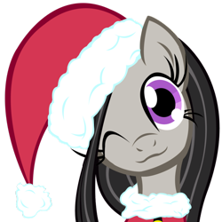 Size: 894x894 | Tagged: safe, octavia melody, earth pony, pony, :3, catface, christmas, christmas ponies, hat, santa hat, solo, wink