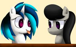 Size: 2250x1402 | Tagged: safe, artist:king-sombrero, dj pon-3, octavia melody, vinyl scratch, earth pony, pony, tongue out