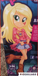 Size: 432x865 | Tagged: safe, applejack, equestria girls, legend of everfree, alternative cutie mark placement, boho, box art, camp fashion show outfit, clothes, doll, facial cutie mark, high heel boots, high heels, outfit, promotional art, solo, toy