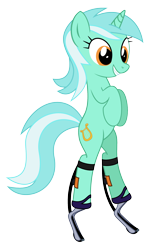 Size: 1200x2000 | Tagged: safe, artist:shujuwii, lyra heartstrings, pony, bipedal, looking down, prosthetics, simple background, smiling, solo, transparent background