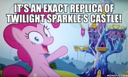 Size: 600x362 | Tagged: safe, edit, edited screencap, screencap, pinkie pie, pony, rock solid friendship, image macro, meme, solo, spongebob squarepants, twilight's castle, welcome to the chum bucket