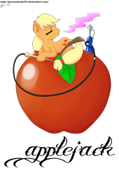 Size: 1500x2200 | Tagged: safe, artist:jessesmash32, applejack, earth pony, pony, alice in wonderland, apple, food, hookah, solo