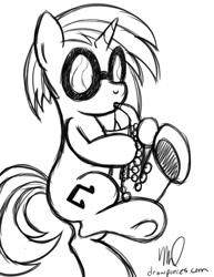 Size: 786x1017 | Tagged: safe, artist:drawponies, dj pon-3, vinyl scratch, pony, unicorn, drawing, monochrome, sketch, solo, vinyl sax