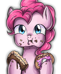 Size: 900x1100 | Tagged: safe, artist:tcn1205, pinkie pie, earth pony, pony, cute, donut, eating, female, food, mare, messy eating, simple background, solo, white background