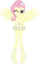 Size: 347x566 | Tagged: safe, artist:selenaede, artist:wolf, fluttershy, equestria girls, alternate hairstyle, ballerina, ballet slippers, clothes, female, flutterina, hair bun, one eye closed, ponied up, tutu, tutu cute, wings, wink