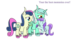Size: 8000x4500 | Tagged: safe, artist:dinkyuniverse, bon bon, liza doolots, lyra heartstrings, petunia, sweetie drops, tootsie flute, earth pony, pony, unicorn, absurd resolution, chest fluff, ear fluff, eyes closed, female, filly, lesbian, lyrabon, lyrabontoots family, magical lesbian spawn, mare, mother and child, mother and daughter, offspring, open mouth, parent and child, parent:bon bon, parent:lyra heartstrings, parents:lyrabon, shipping, simple background, smiling, transparent background, unshorn fetlocks