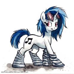 Size: 600x601 | Tagged: safe, artist:kenket, artist:spainfischer, dj pon-3, vinyl scratch, pony, unicorn, clothes, socks, solo, striped socks, traditional art