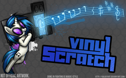 Size: 1920x1200 | Tagged: safe, artist:galaxyart, dj pon-3, vinyl scratch, pony, unicorn, fighting is magic, bass cannon, solo, style emulation