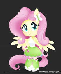 Size: 790x946 | Tagged: safe, artist:egophiliac, fluttershy, equestria girls, chibi, cute, looking at you, ponied up, shyabetes, simple background, smiling, solo