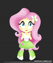 Size: 790x946 | Tagged: safe, artist:egophiliac, fluttershy, equestria girls, chibi, scared, simple background, solo