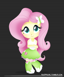 Size: 790x946 | Tagged: safe, artist:egophiliac, fluttershy, equestria girls, chibi, looking at you, simple background, smiling, solo