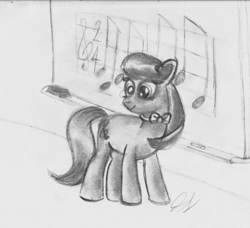 Size: 1695x1548 | Tagged: safe, artist:thegreatmewtwo, octavia melody, earth pony, pony, bolero of fire, chalkboard, music, sheet music, solo, teaching